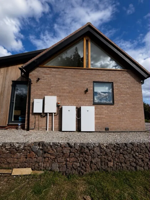 Battery units fitted to the outside of a new-build home